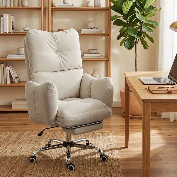 HOMCOM Főnöki forgószékek lábtartóval, ergonomikus forgószék hintafunkcióval, hópelyhes flanel szövet