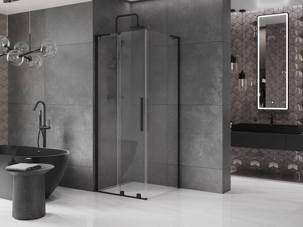 Mexen Velar L, zuhanykabin tolóajtóval 90 x 90 cm, 8mm átlátszó üveg, fekete matt, 871-090-090-03-70