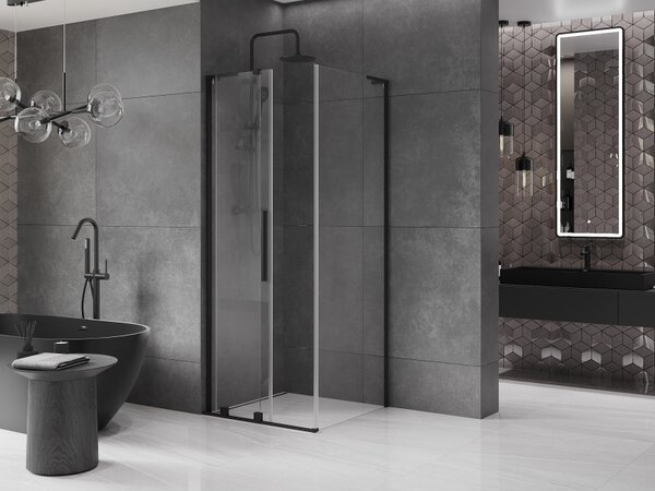 Mexen Velar L, zuhanykabin tolóajtóval 90 x 90 cm, 8mm átlátszó üveg, fekete matt, 871-090-090-03-70