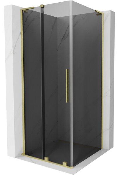Mexen Velar L, zuhanykabin tolóajtóval 90 x 90 cm, 8mm szürke üveg, arany matt, 871-090-090-43-55