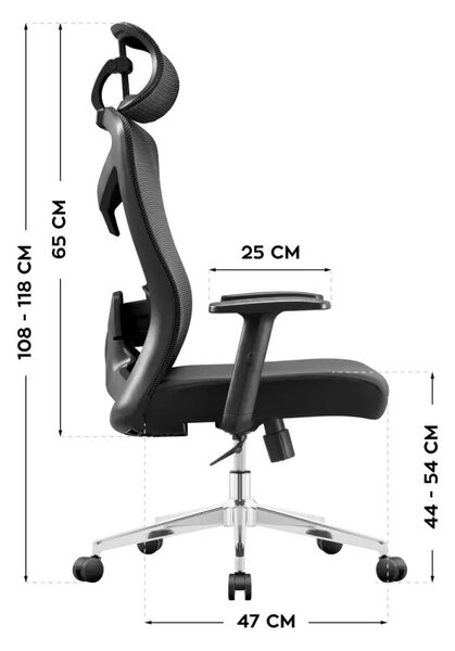 Ergonomikus irodai forgószék, deréktámasszal, 2D háttámla hálós anyaggal, fekete