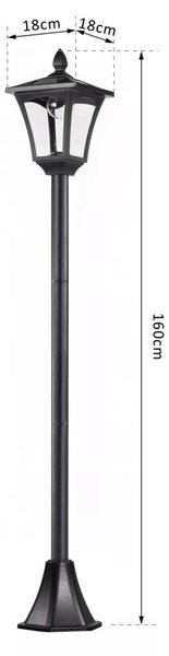 Outsunny LED napelemes kerti lámpa, rozsdamentes acél állólámpa, 160 cm magas, fekete