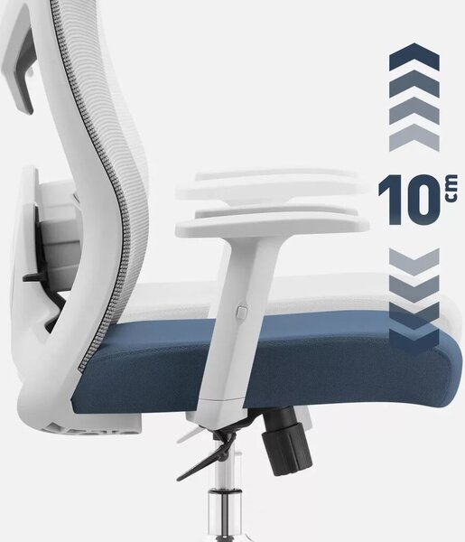 Ergonomikus irodai forgószék, deréktámasszal, 2D háttámla hálós anyaggal, szürke