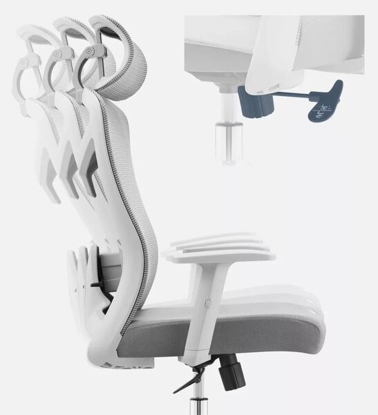 Ergonomikus irodai forgószék, deréktámasszal, 2D háttámla hálós anyaggal, szürke