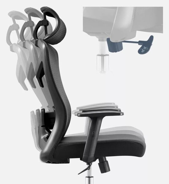 Ergonomikus irodai forgószék, deréktámasszal, 2D háttámla hálós anyaggal, fekete