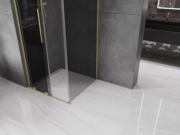 Mexen Velar L, zuhanykabin tolóajtóval 90 x 90 cm, 8mm szürke üveg, arany matt, 871-090-090-43-55