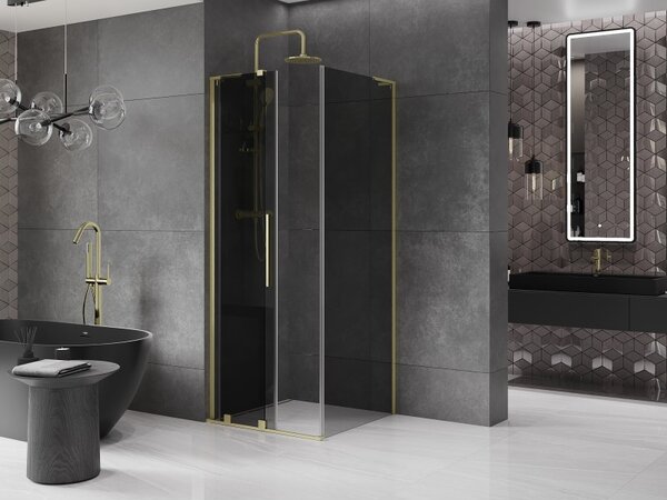 Mexen Velar L, zuhanykabin tolóajtóval 90 x 90 cm, 8mm szürke üveg, arany matt, 871-090-090-43-55