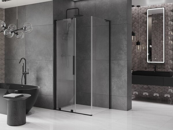 Mexen Velar L, zuhanykabin tolóajtóval 90 x 70 cm, 8mm átlátszó üveg, fekete matt, 871-090-070-03-70