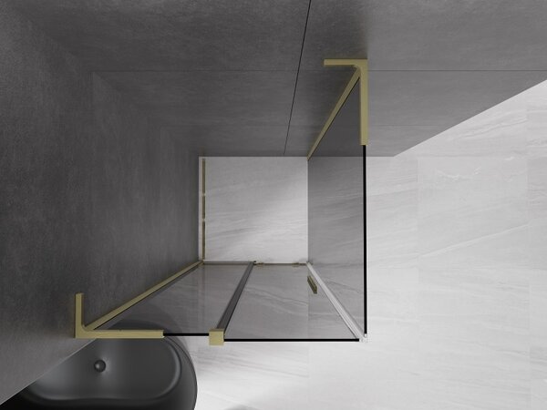 Mexen Velar L, zuhanykabin tolóajtóval 90 x 90 cm, 8mm szürke üveg, arany matt, 871-090-090-43-55