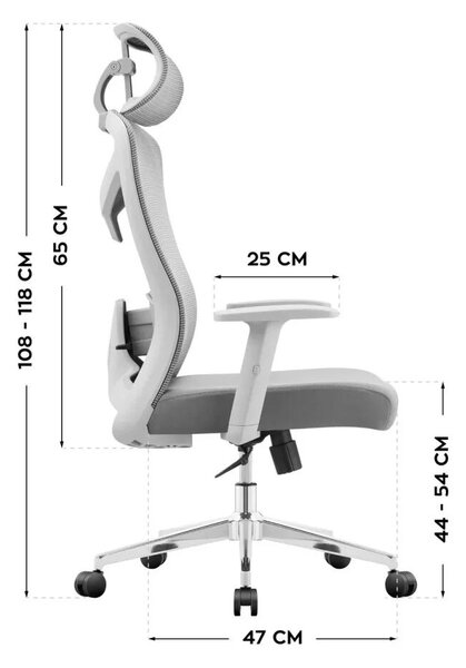 Ergonomikus irodai forgószék, deréktámasszal, 2D háttámla hálós anyaggal, szürke
