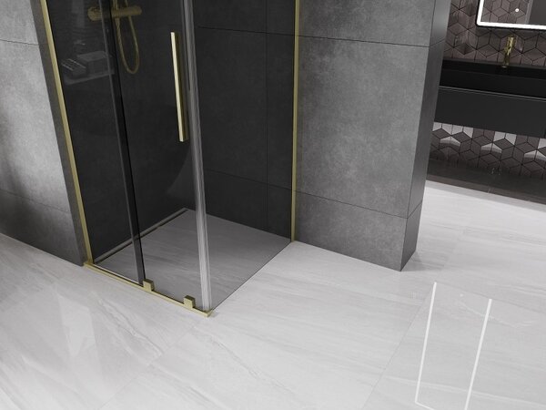 Mexen Velar L, zuhanykabin tolóajtóval 90 x 90 cm, 8mm szürke üveg, arany matt, 871-090-090-43-55