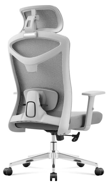 Ergonomikus irodai forgószék, deréktámasszal, 2D háttámla hálós anyaggal, szürke