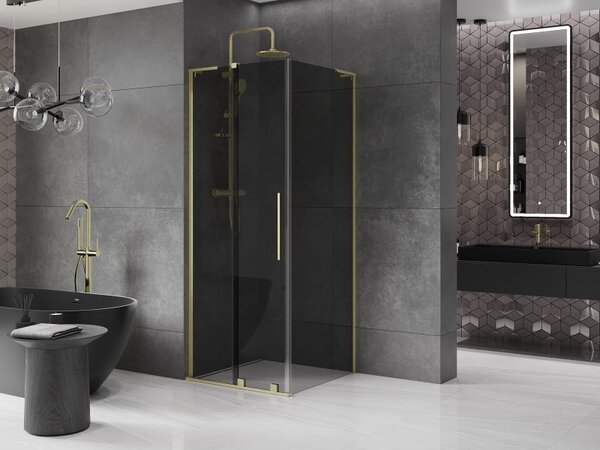 Mexen Velar L, zuhanykabin tolóajtóval 90 x 90 cm, 8mm szürke üveg, arany matt, 871-090-090-43-55