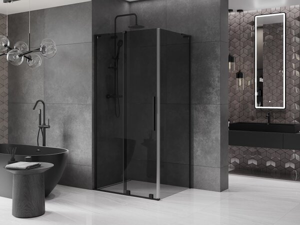 Mexen Velar L, tolóajtós zuhanykabin 120 x 90 cm, 8mm szürke üveg, fekete matt, 871-120-090-43-70