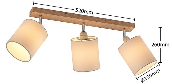 Lindby Imarin mennyezeti spotlámpa, 56 cm, 3 izzós, fehér, fa, dimmelhető, Világos fa, Nappali / Étkező, Fa, Skandináv