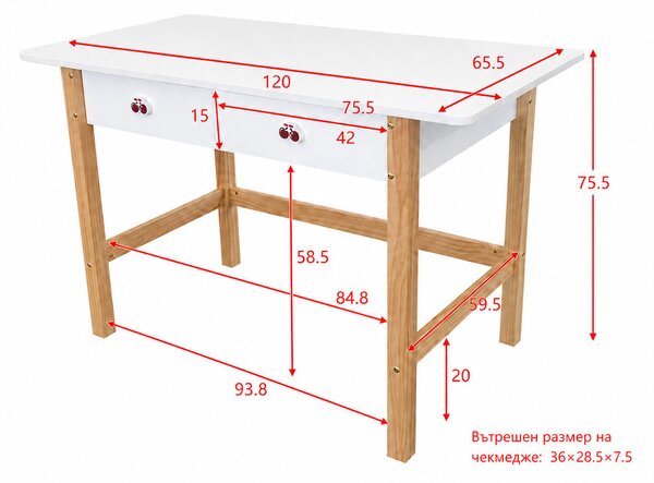 GINGER HOME CHERRY Gyerekszoba Bútorszett, 90×200 cm-es Kombinált Ággyal, Íróasztallal, Komóddal, Szekrénnyel és Háromajtós Ruhásszekrénnyel, Fehér–Rózsaszín–Natúr Fa