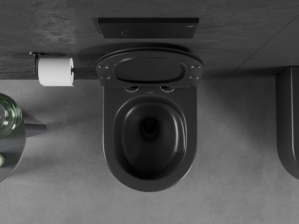 Mexen Sofia, falra akasztható wc csésze 490x360x355 mm, Perem nélküli Tornado + duroplast wc ülőke, fekete matt, 30540185T
