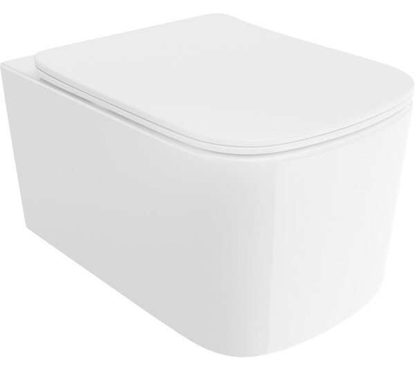 Mexen Vivo, falra akasztható wc csésze 555x370x335 mm, Perem nélküli Tornado + duroplast wc ülőke, fényes fehér, 30610200T