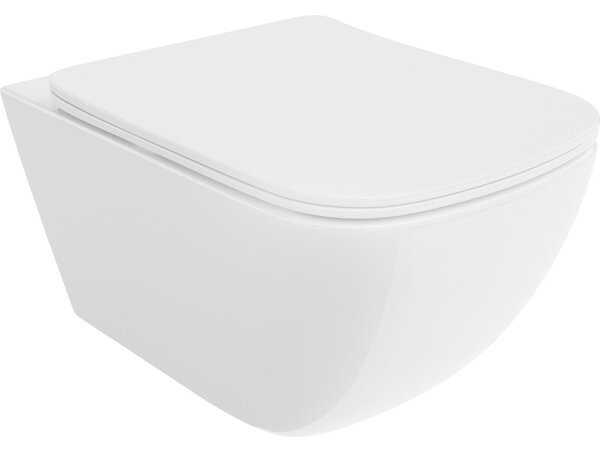 Mexen Timo, falra akasztható wc csésze 555x370x335 mm, Perem nélküli Tornado + duroplast wc ülőke, fényes fehér, 30650200T