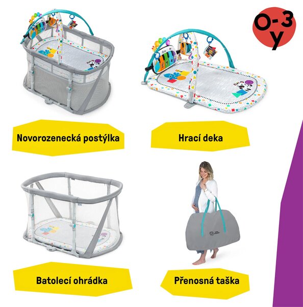 BABY EINSTEIN Kiságy járókával és zongorával 3in1 Kick & Snooze™ 0hó+