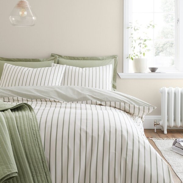 Zöld-krémszínű egyszemélyes pamut ágyneműhuzat 135x200 cm Hampton Stripe – Bianca