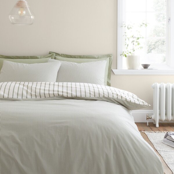 Zöld-krémszínű egyszemélyes pamut ágyneműhuzat 135x200 cm Hampton Stripe – Bianca