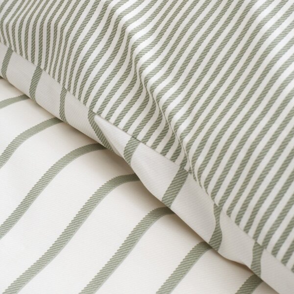 Zöld-krémszínű egyszemélyes pamut ágyneműhuzat 135x200 cm Hampton Stripe – Bianca