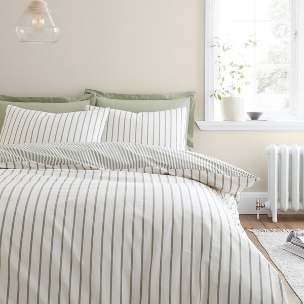 Zöld-krémszínű egyszemélyes pamut ágyneműhuzat 135x200 cm Hampton Stripe – Bianca