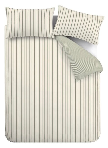 Zöld-krémszínű egyszemélyes pamut ágyneműhuzat 135x200 cm Hampton Stripe – Bianca