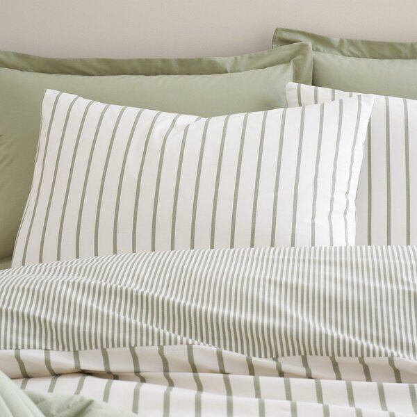 Zöld-krémszínű egyszemélyes pamut ágyneműhuzat 135x200 cm Hampton Stripe – Bianca