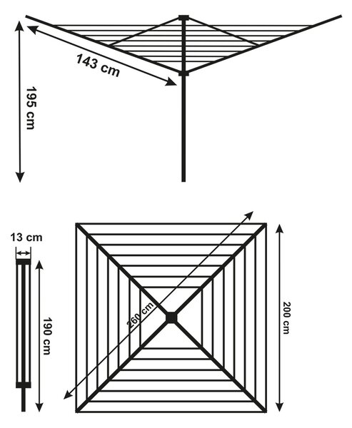 Erga Garden 5000, szabadon álló 4 karos kerti ruhaszárító 200x200x195 cm, ezüst-piros, ERG-SEP-10SUSOGRGAR50