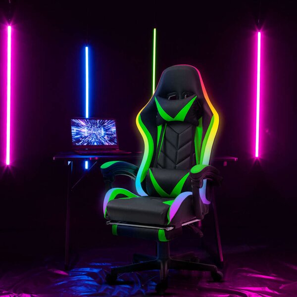 Delight Gamer Szék - BMD1115GR - RGB LED - Zöld/Fekete