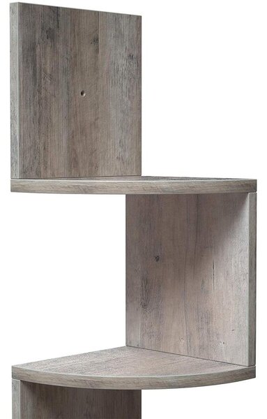 Sarokpolc, 5 szintes függesztett polc, cikk-cakk kivitel, könyvespolc, 20 x 20 x 127,5 cm
