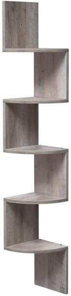 Sarokpolc, 5 szintes függesztett polc, cikk-cakk kivitel, könyvespolc, 20 x 20 x 127,5 cm