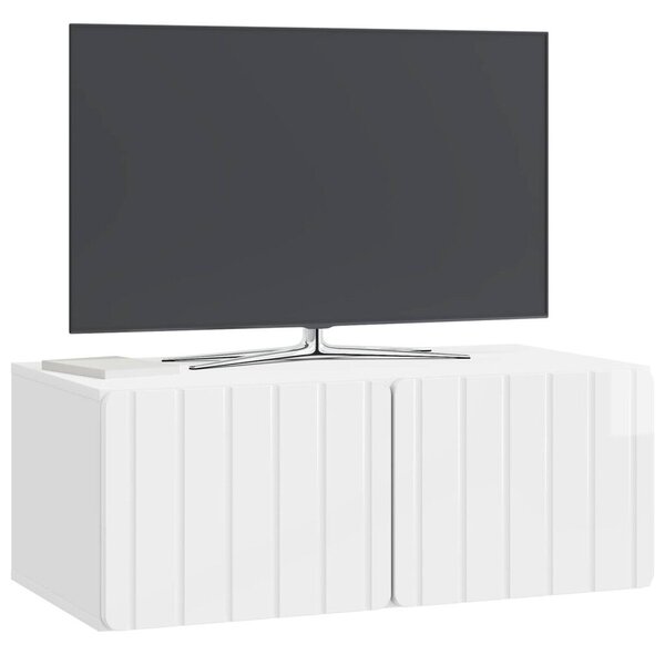 Fali TV szekrény 78,5 x 41 x 30 cm Magasfényű Fehér Szerelt Fa