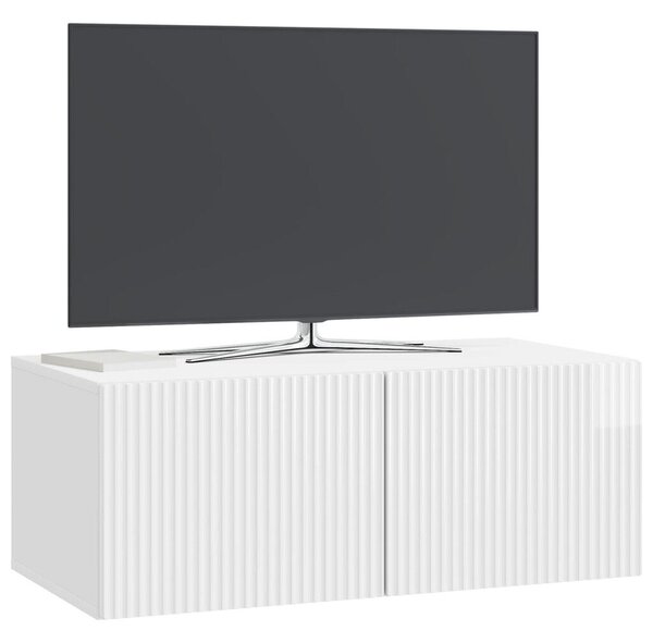 Fali TV szekrény 78,5 x 41 x 30 cm Magasfényű Fehér Szerelt Fa