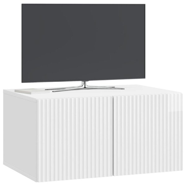 Fali TV szekrény 59,5 x 41 x 30 cm Magasfényű Fehér Szerelt Fa