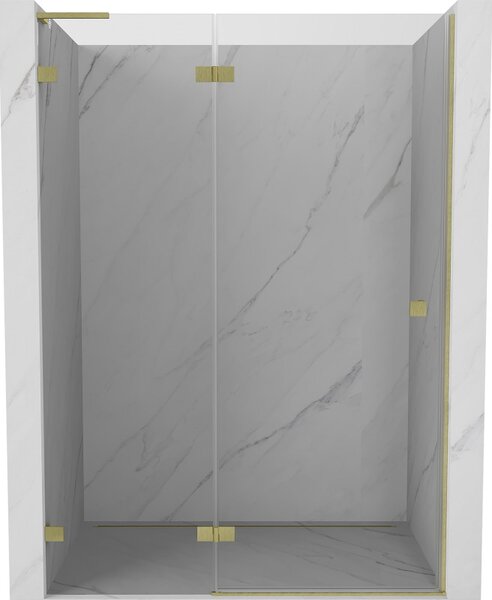 Mexen, Mexen Lunar L bal oldali billenő zuhanyajtó 130 cm, átlátszó, szálcsiszolt arany - 834L-130-000-55-00-L