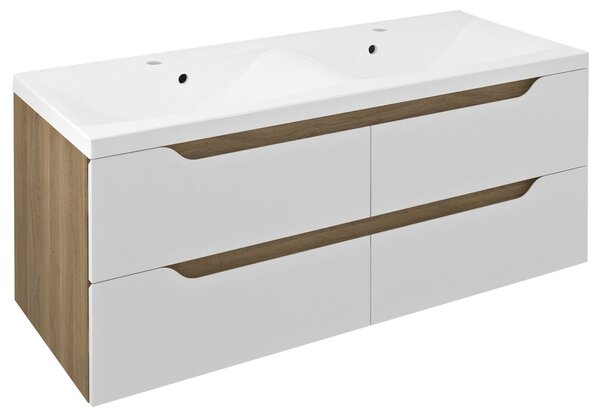 Sapho Sapho, WAVE dupla mosdós szekrény 119.7x50x47.8cm, fehér/cuneo tölgy, WA120-3025