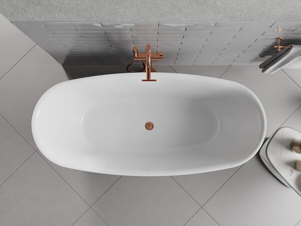Mexen Luvo Slim, szabadon álló kád 170 × 75 cm, fehér-fekete, rozéarany túlfolyóval, 52801707575-60
