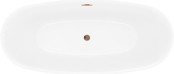 Mexen Luvo Slim, szabadon álló kád 170 × 75 cm, fehér-fekete, rozéarany túlfolyóval, 52801707575-60