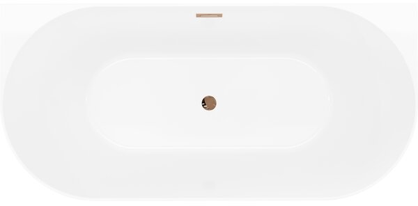 Mexen Oval Slim, szabadon álló, falhoz szerelhető kád, 170 x 80 cm, fehér-szürke, rozéarany túlfolyóval, 52661708062-60