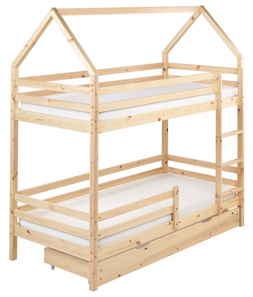 Emeletes ágy fiókokkal GIRGOLS Fenyő Világosbarna 90 x 200 cm Ágyneműtartóval