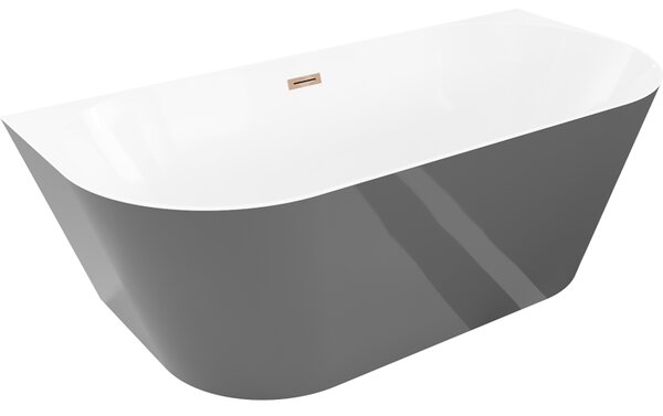 Mexen Oval Slim, szabadon álló, falhoz szerelhető kád, 170 x 80 cm, fehér-szürke, rozéarany túlfolyóval, 52661708062-60