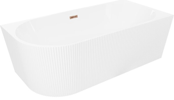 Mexen Silo, sarok szabadon álló, hornyolt kád, jobb oldali, 150 x 75 cm, fényes fehér, rozéarany túlfolyóval, 52891507500P-60