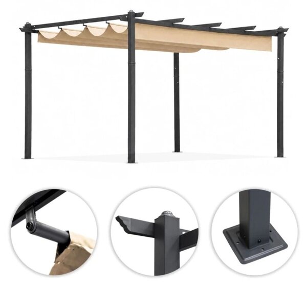 MultiGarden kerti terasz pergola acél pavilon tetővel 3x4m - bézs