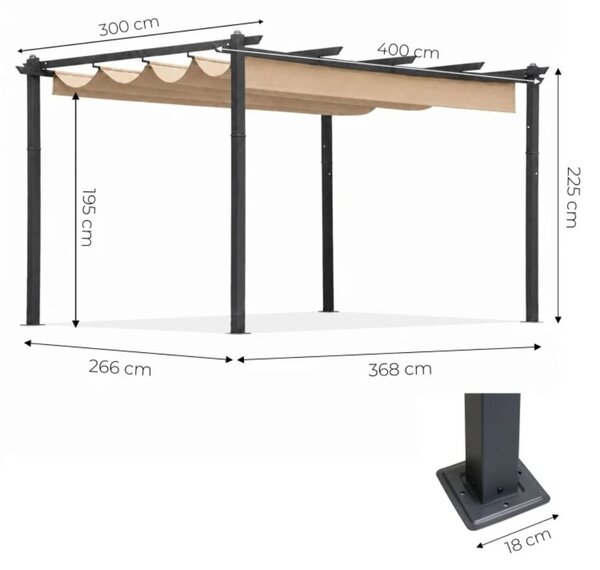 MultiGarden kerti terasz pergola acél pavilon tetővel 3x4m - bézs