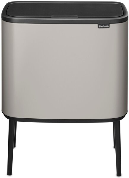 Brabantia Bo Touch Bin nyomófedeles hulladékgyűjtő, magasított, lábakon álló, műanyag tartály, 36L - R méret, acél, hamvasszürke - 254987
