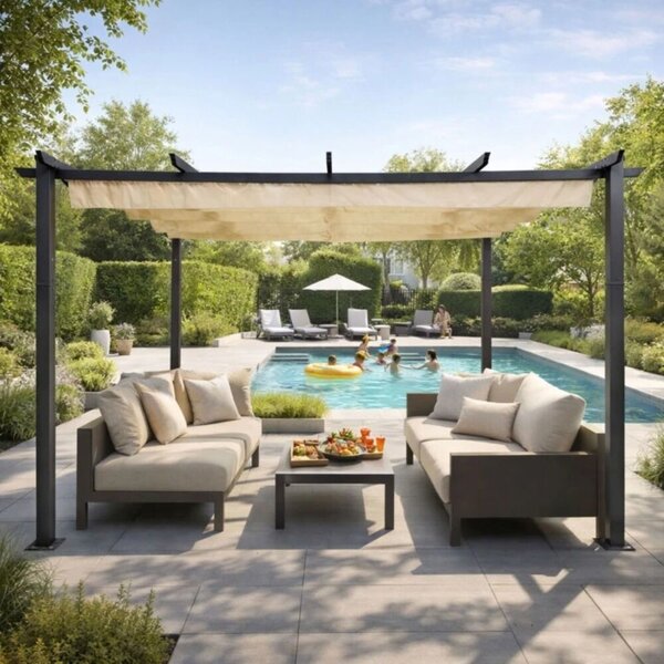 MultiGarden kerti terasz pergola acél pavilon tetővel 3x4m - bézs