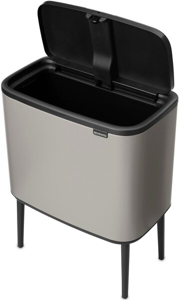 Brabantia Bo Touch Bin nyomófedeles hulladékgyűjtő, magasított, lábakon álló, műanyag tartály, 36L - R méret, acél, hamvasszürke - 254987